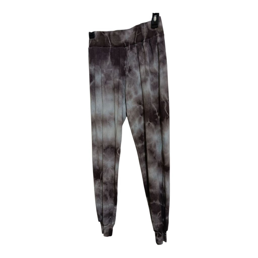 Brooklyn Karma Charcoal Grey Blue Tie Dye Thermal Crew Neck Crop Top & Pants Set - Picture 11 of 17